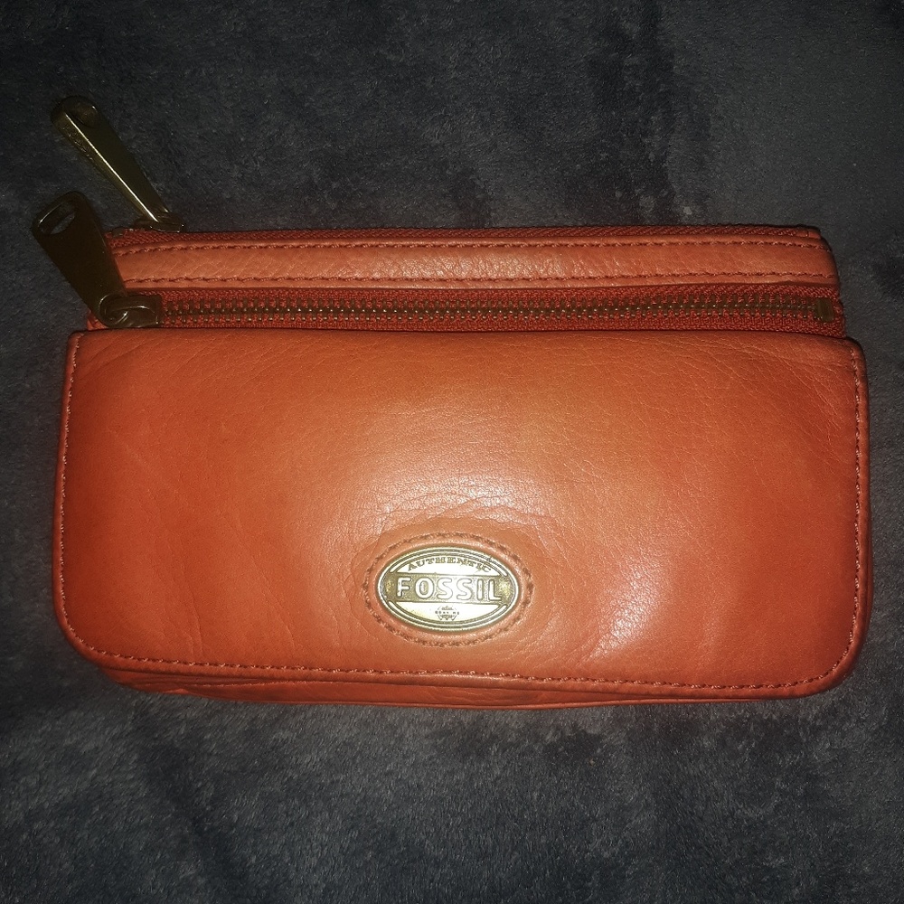Orange leather fossil clutch/wallet